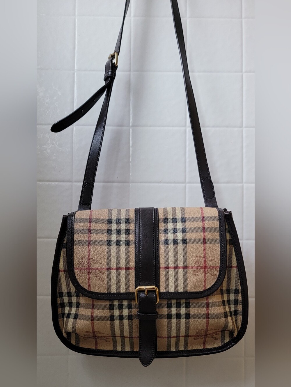 Burberry Beige coated canvas Equestrian Knight Design (large crossbody)